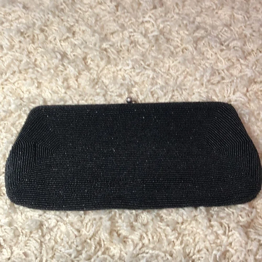 Awesome 50’s Scallop Beaded Black Floral Purse No Tags